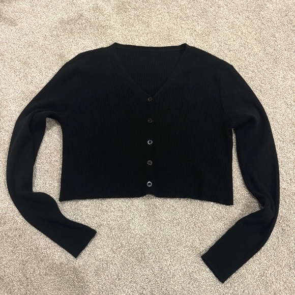 Shein Button Front Rib-Knit Cropped Cardigan - Picture 2 of 7